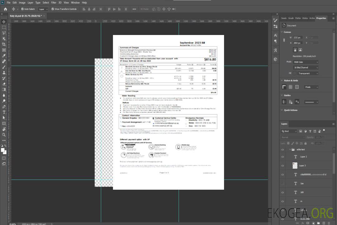 Facture d'entreprise de services publics du Groupe SP, SCR, page 2 template